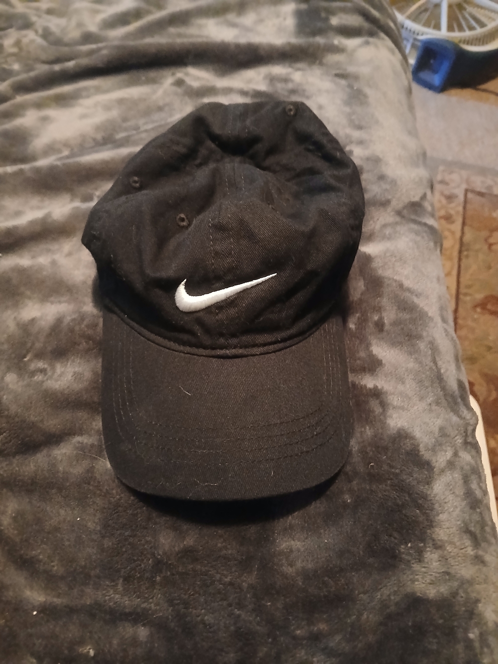 Boys Nike Black Baseball Cap with White Swoosh Logo